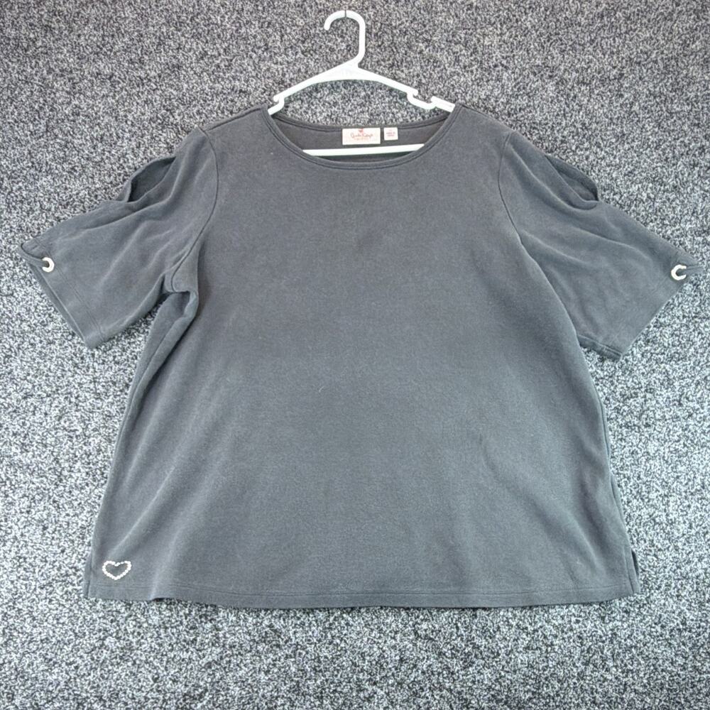 Quacker Factory Jeanne Bice Womens XL Gray Cold Shoulder Heart Grommet Sleeves